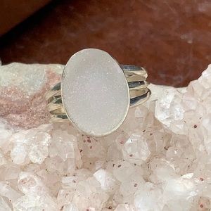 WHITE DRUZY AGATE 925 STERLING SILVER RING, SIZE 6.5